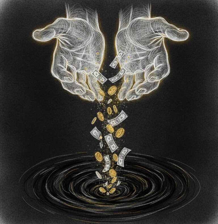 losing money - money slipping through hands illustration